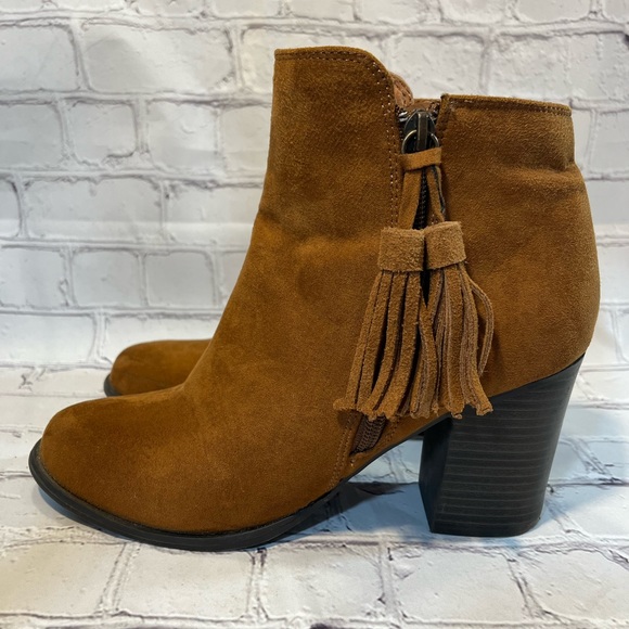 ESPRIT "Roberta" Faux Suede Heeled Ankle Boots with Tassel Rust-7.5 - Picture 2 of 7